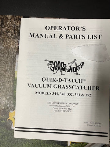 GRASSSHOPER MANUAL FOR 344,346,352,361,372 QUICK-D-TATCH #172401-130213