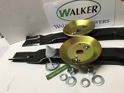 You PICK! (OEM Spec)Walker Mower 42" GHS or SD Blade Set Combo w/hubs, bolts & nuts + FREE blade balancer and mounting hardware