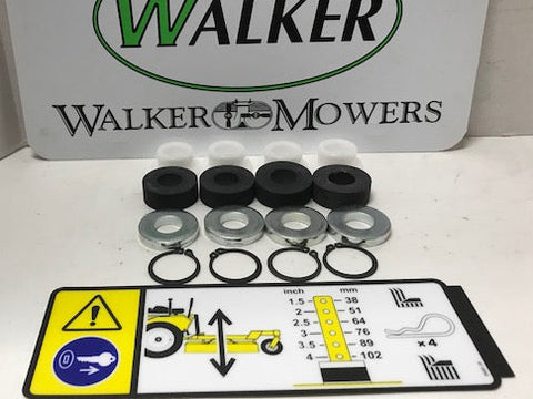 WALKER DECK BUSHING SET-5740-2 , F123 snap rings, shims, rubber washers & decal